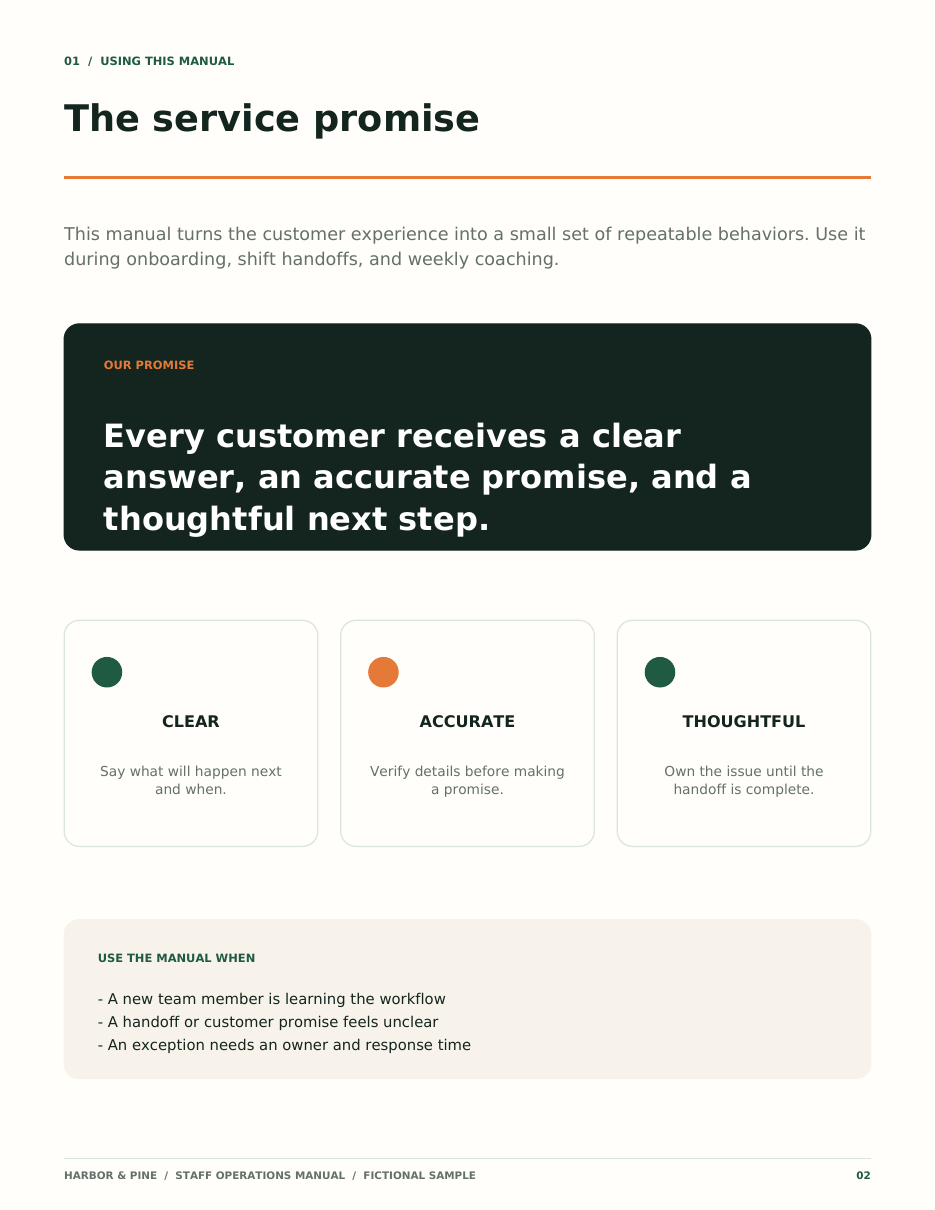 Manual page 02: The Service Promise