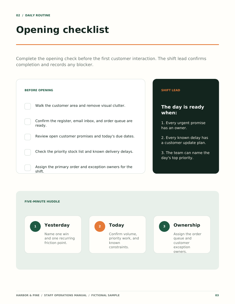 Manual page 03: Opening Checklist